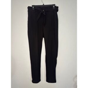 Womens Black Paperbag Waist Tie Belt Cropped Ankle Pants